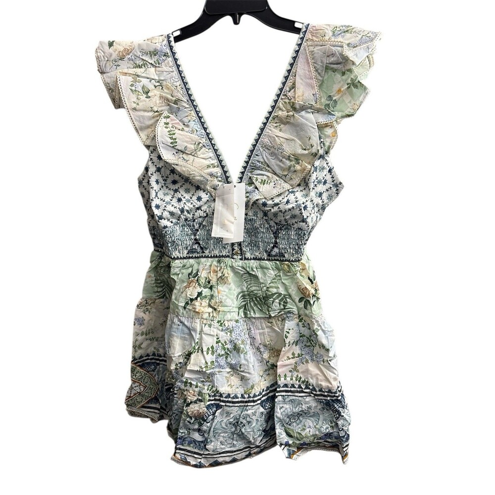 Camilla Tiered Short Dress With Neck Frill Jardim Party Size Large New $695 - Picture 3 of 8